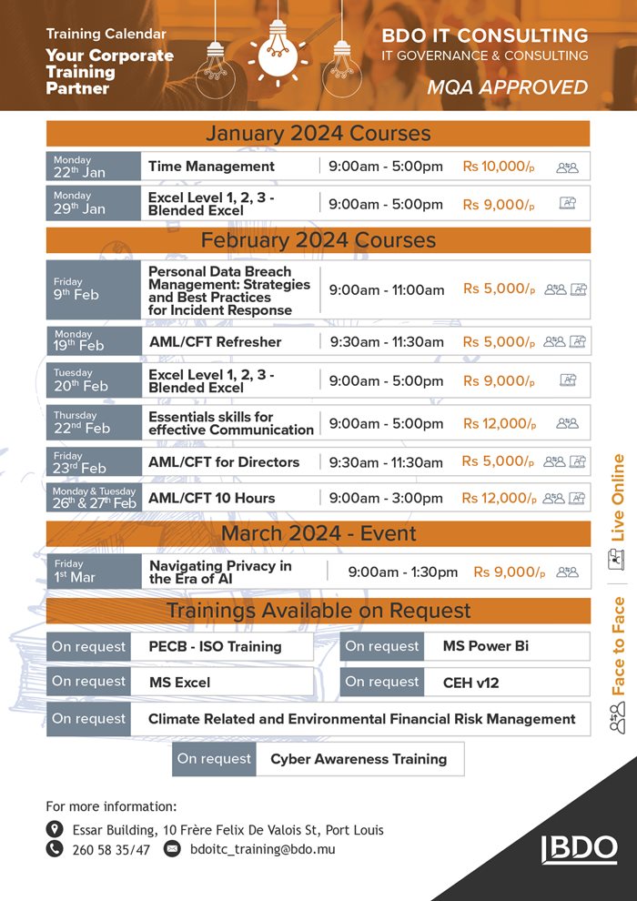 2024 Training Calendar BDO